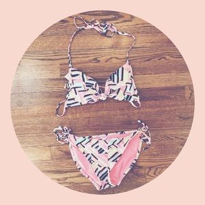 neon pink coral geometric bikini swimsuit large xl